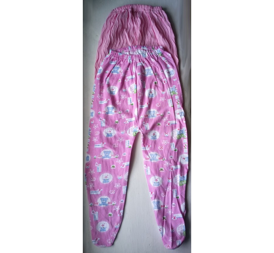 Ползунки на резинке, Кулир (тонкий Трикотаж хлопок 100%), 74 см, цвет  Розовый, Розовый с рисунком 